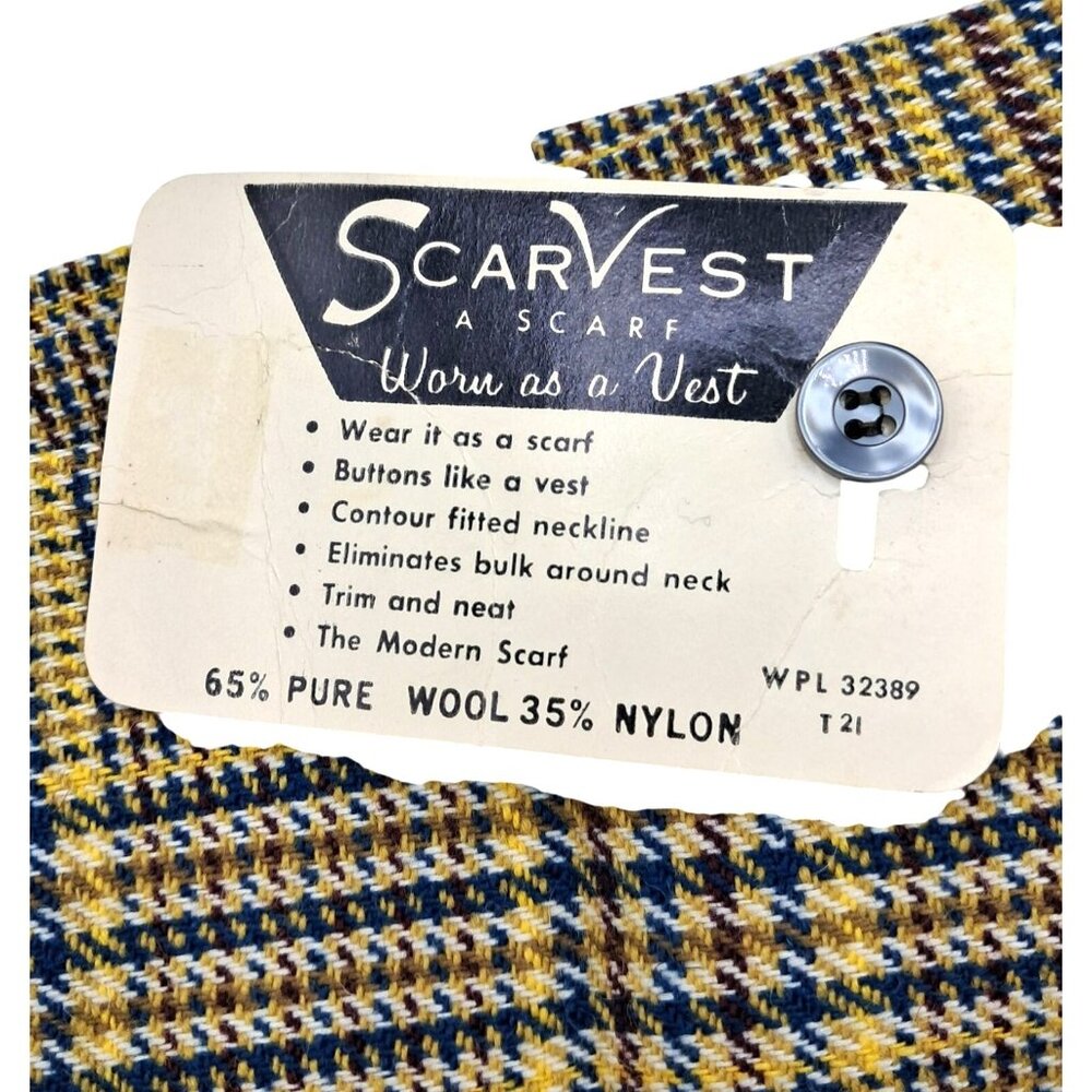 Vintage Scarvest Wool Nylon Plaid Scarf Vest Convertible Accessory‎ Multi Button